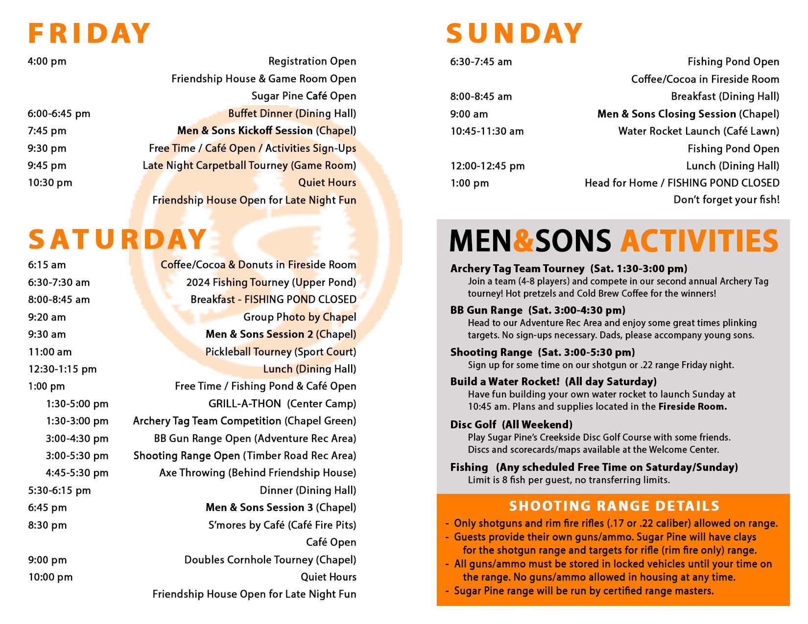 Men and Sons Schedule 2024