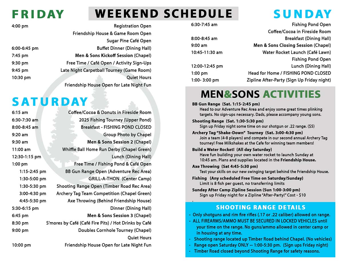 Men's Retreat Schedule 2025 Men's Retreat Schedule 2025
