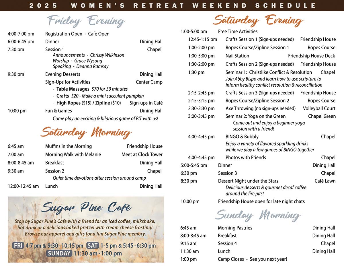 2025 Women's Retreat Schedule 2025 Women's Retreat Schedule