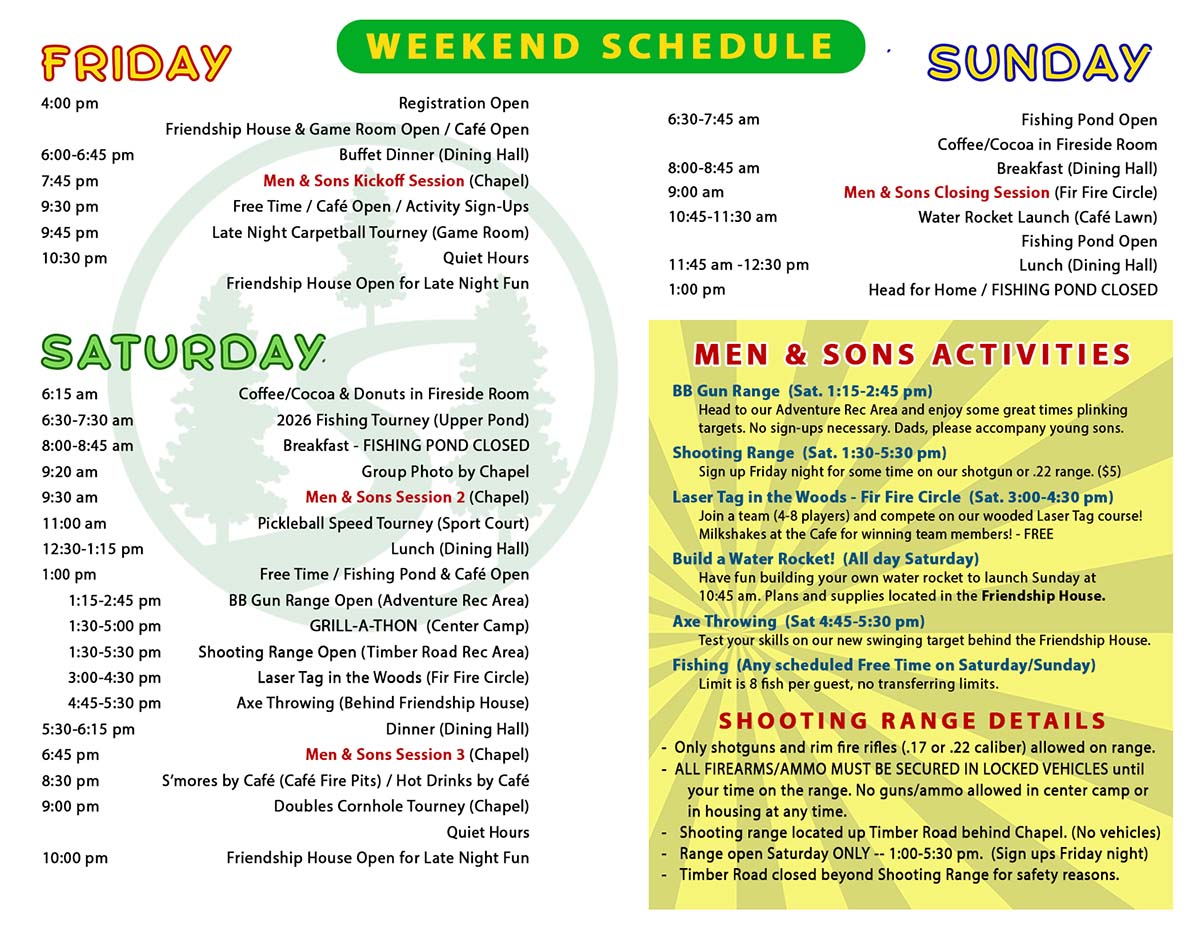 Father and Son Retreat Schedule 2026