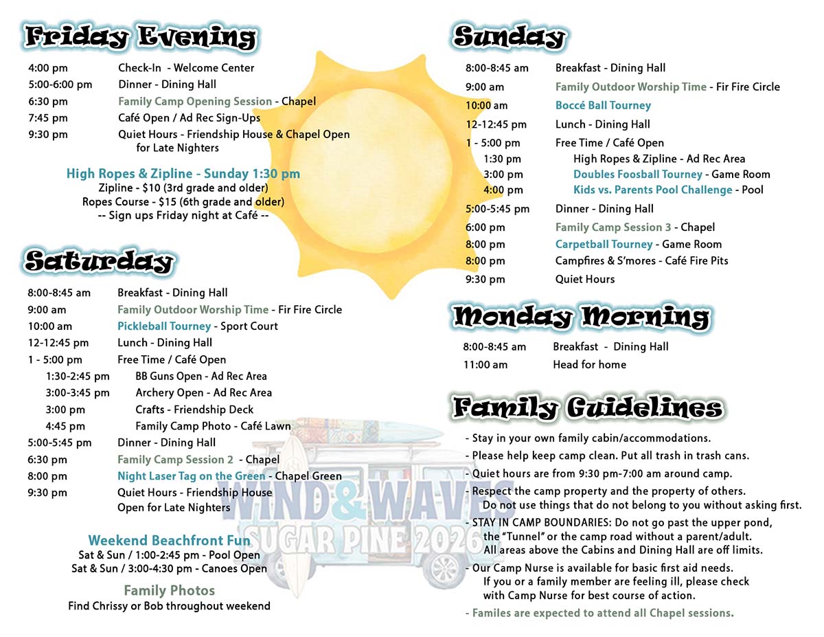 Family Camp Weekend Schedule